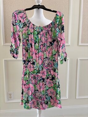 Lily Pulitzer Lana Skort Romper vibrant ‘pink blossom try zest’ print. EUC
